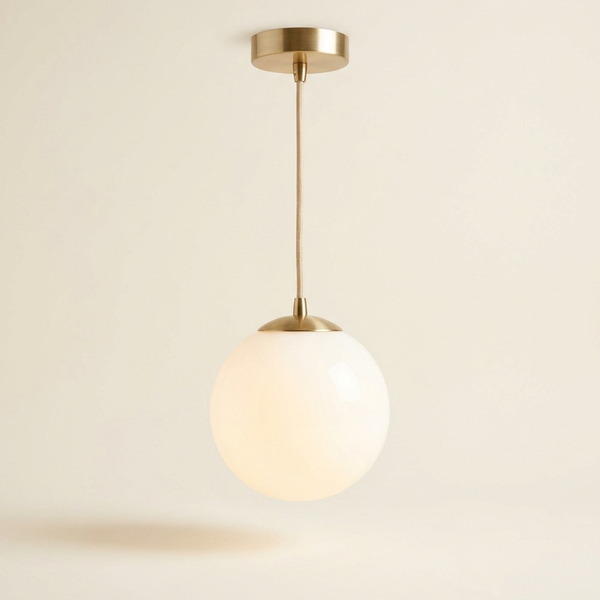 Halo Solo — Suspension globe de verre opalin et laiton