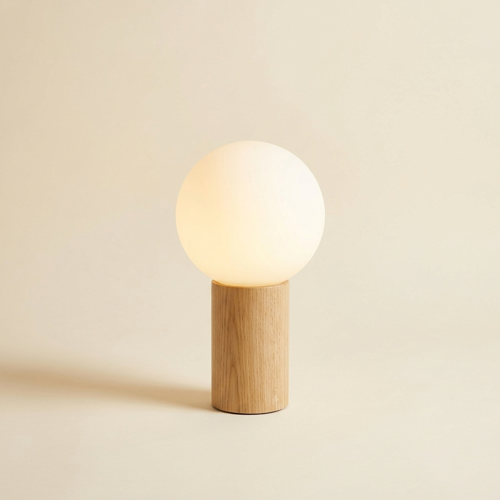 Galet — Lampe à poser japandi bois et verre opale