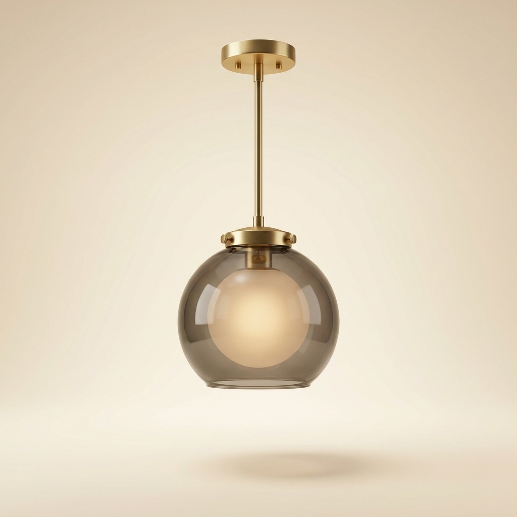 Brassaï — Suspension globe verre fumé & laiton satiné