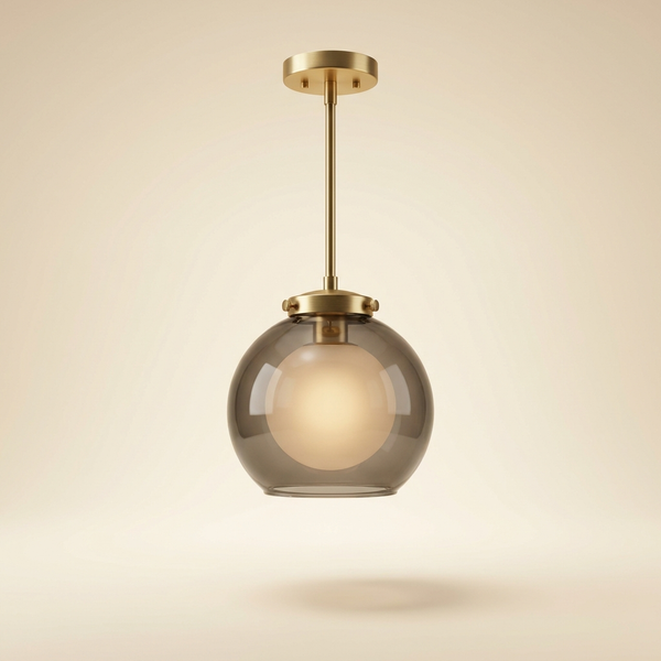 Brassaï — Smoked Glass Globe & Satin Brass Pendant