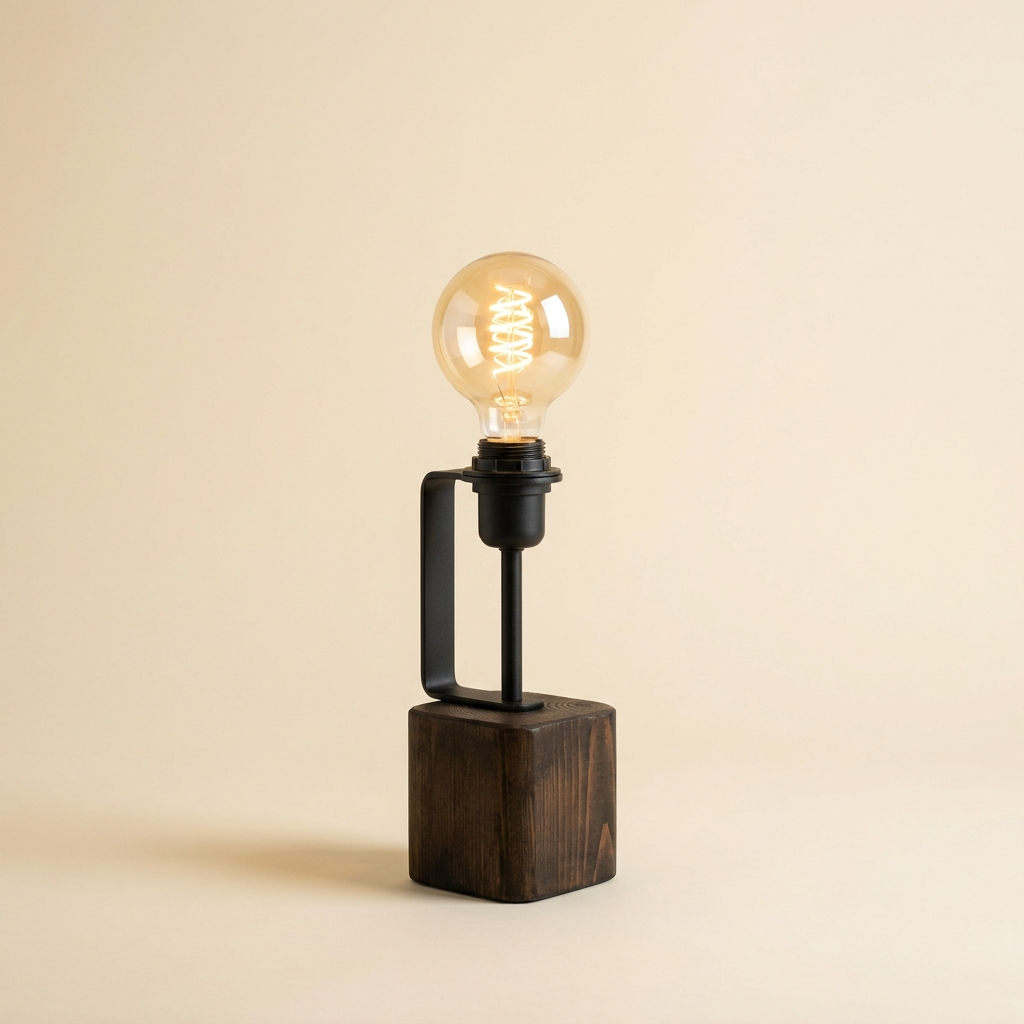 Filament — Lampe à poser cage Edison bois & métal