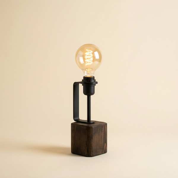 Filament — Lampe à poser cage Edison bois & métal