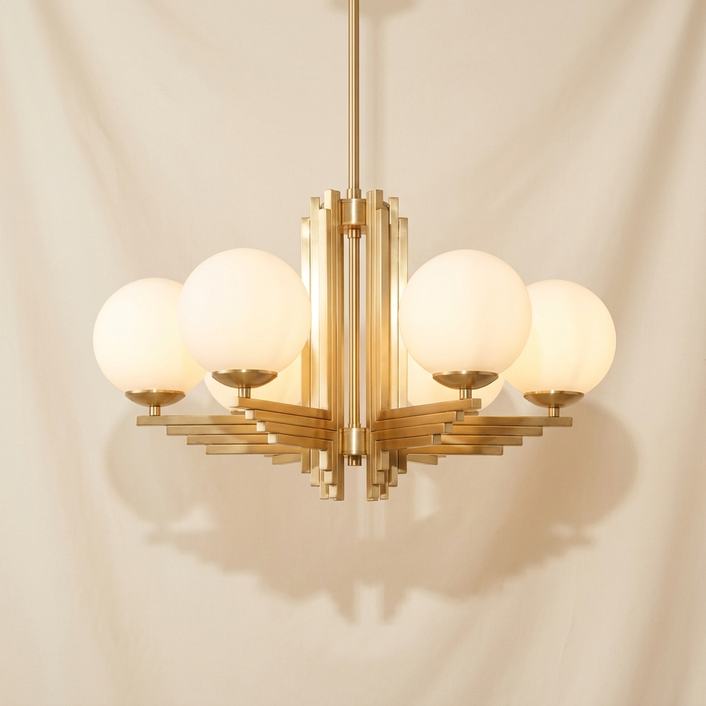 Gatsby — Suspension six globes verre opalin & laiton doré