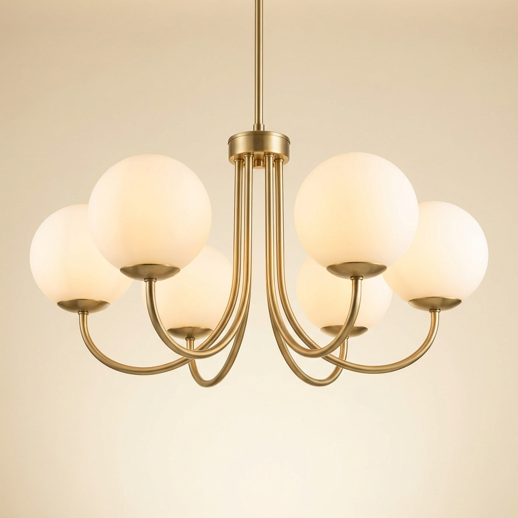 Montparnasse — Lustre 6 globes opaline & laiton