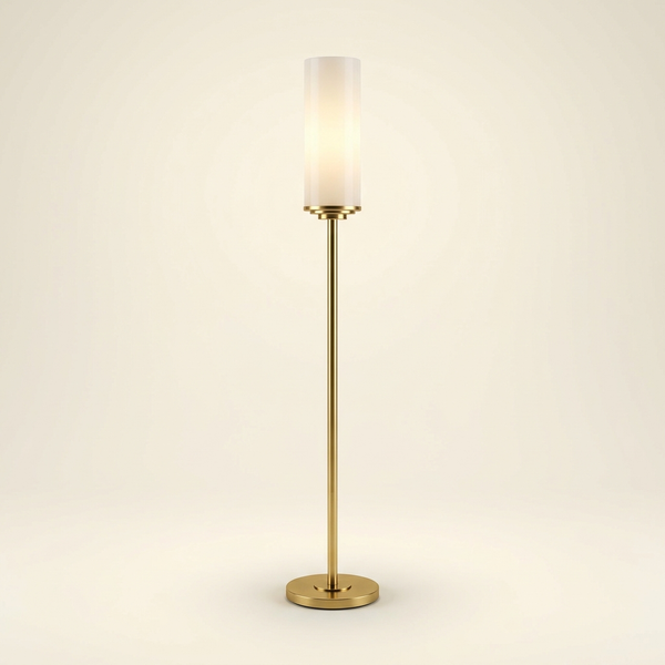 Chrysler — Lampadaire colonne laiton & globe opalin