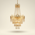 Cristal — Grand lustre cascade en cristal et laiton