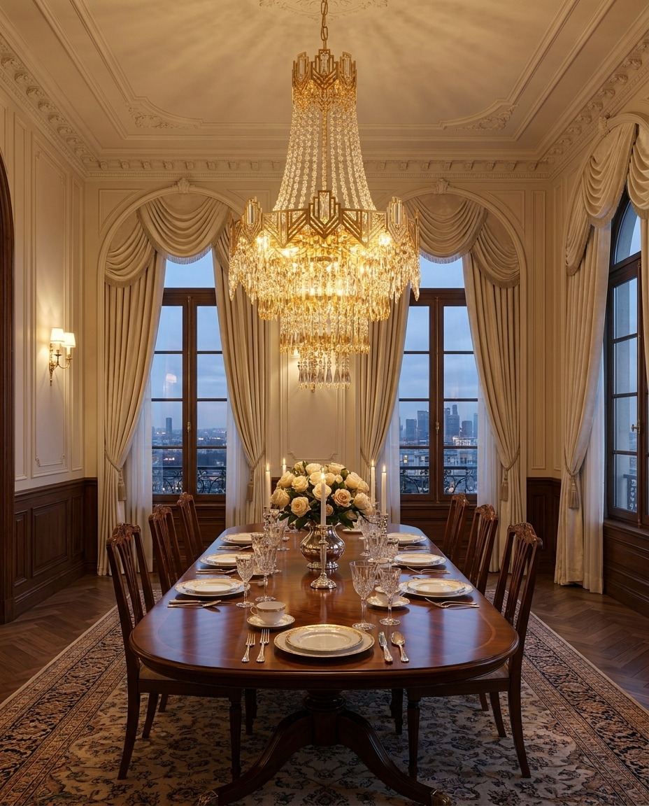 Cristal — Grand lustre cascade en cristal et laiton