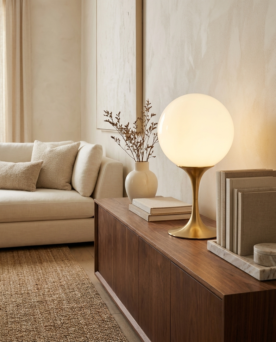 Joséphine — Lampe à poser opaline & socle laiton