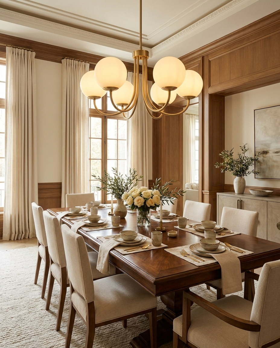 Montparnasse — Lustre 6 globes opaline & laiton