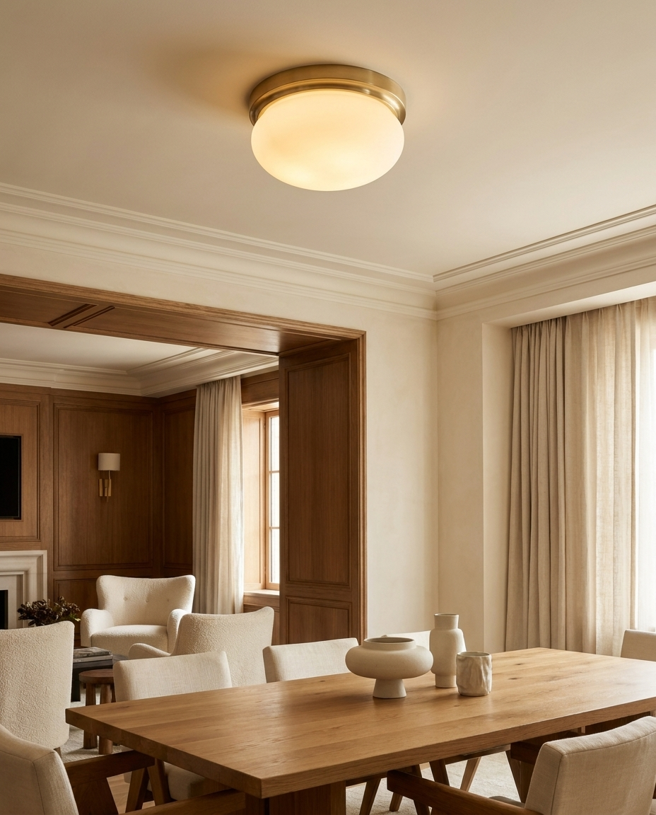 Hepburn — Plafonnier opaline & couronne laiton