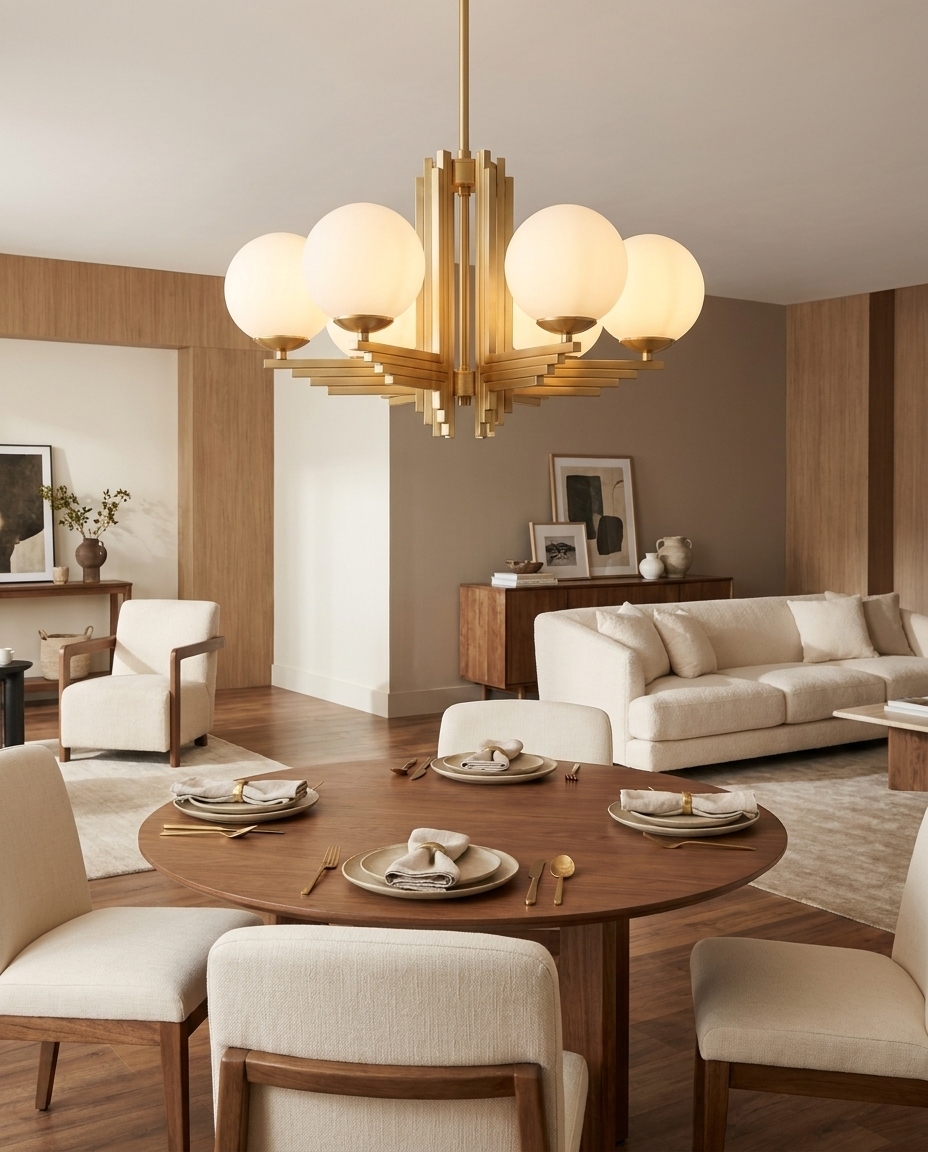 Gatsby — Suspension six globes verre opalin & laiton doré