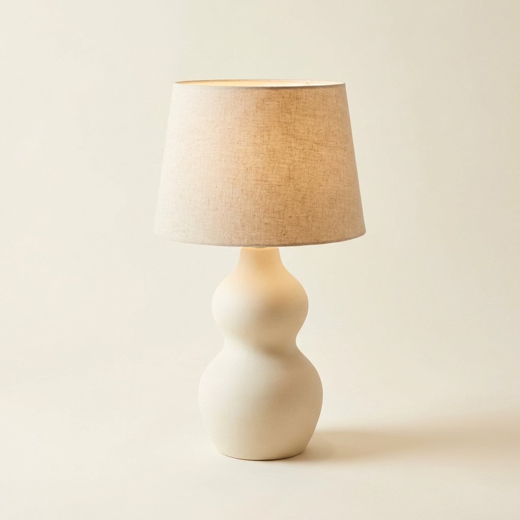 Galbe — Lampe à poser en céramique organique & abat-jour lin