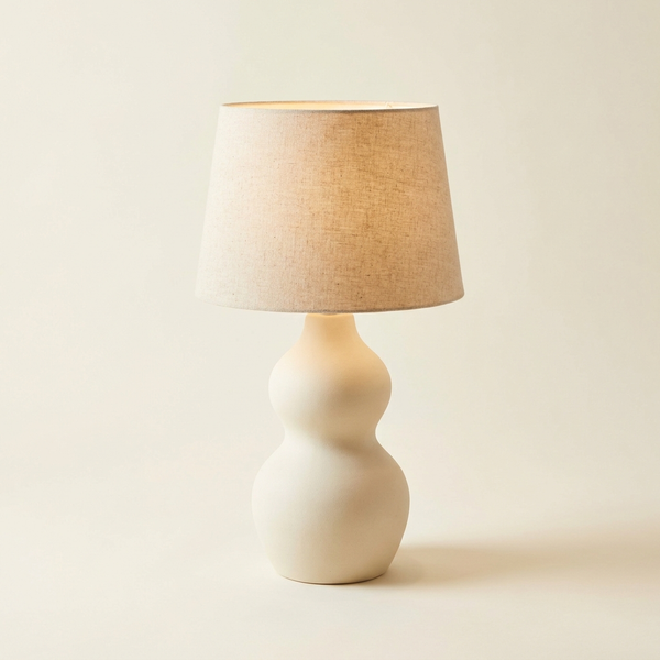 Galbe — Lampe à poser en céramique organique & abat-jour lin