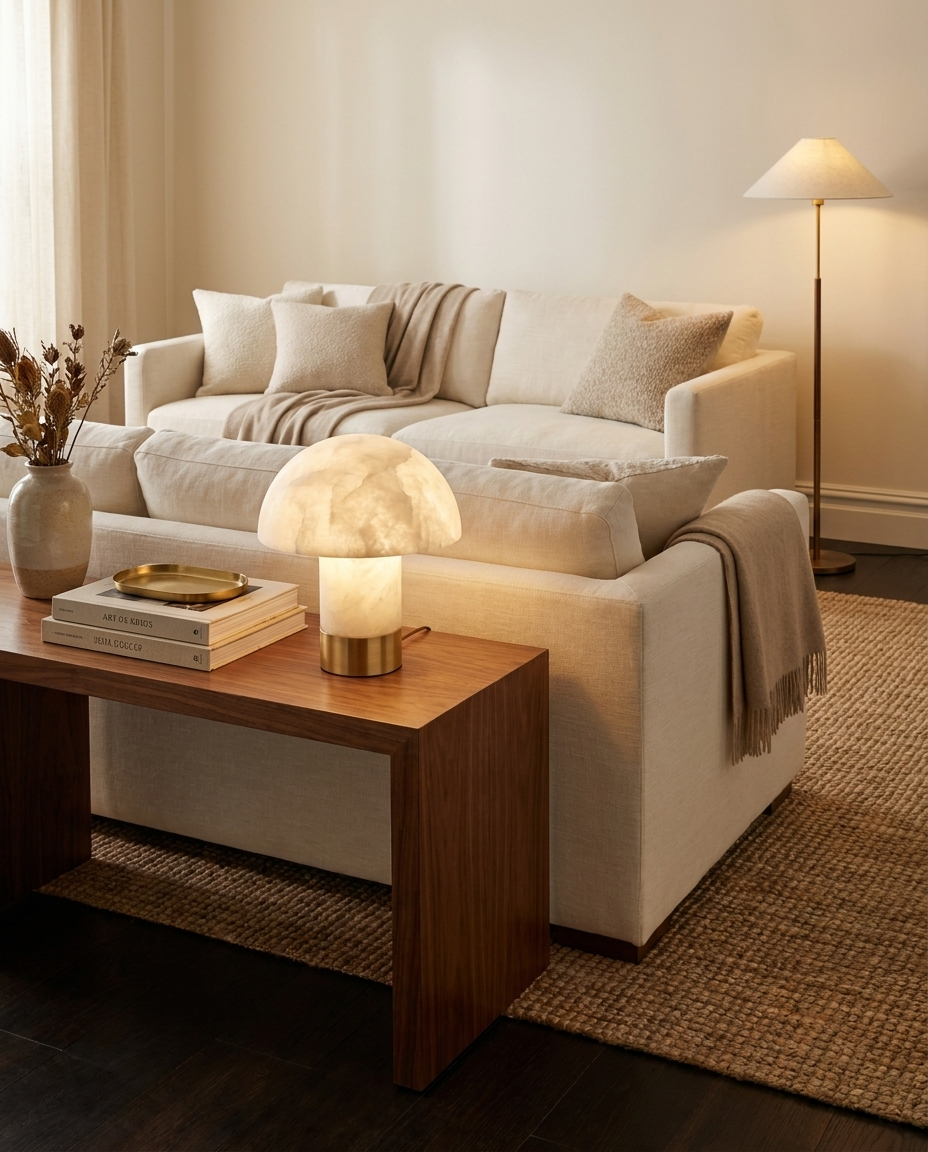 Albe — Genuine Alabaster Mushroom Table Lamp