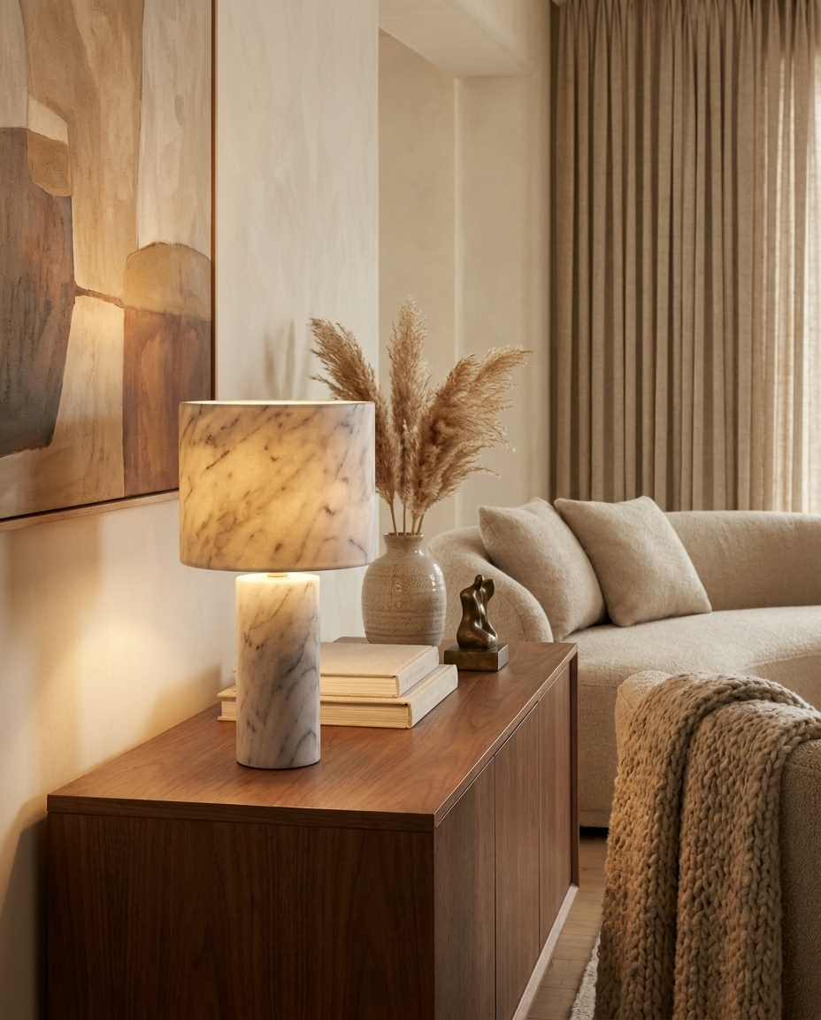Stèle — Lampe à poser colonne en marbre veiné